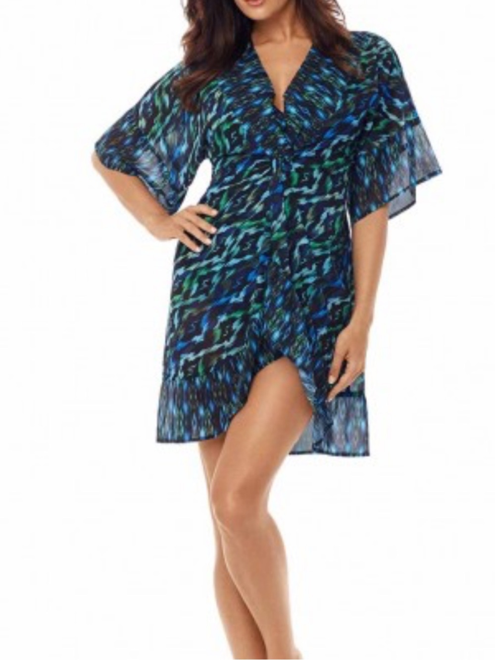 Miraclesuit Sz M Kimono Jewels of The Nile Blue Green Coverup Resortwear Beach